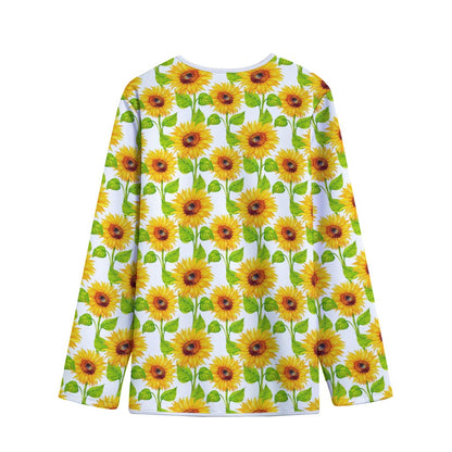 White Watercolor Sunflower Pattern Print Long Sleeve Short Coat