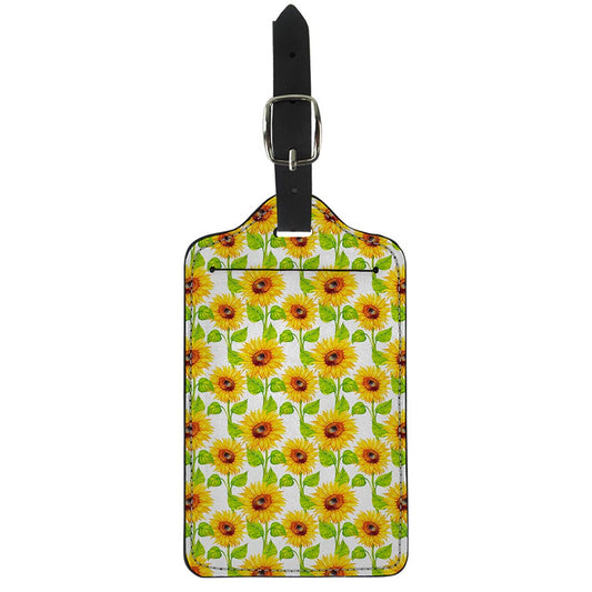 White Watercolor Sunflower Pattern Print Luggage Tag