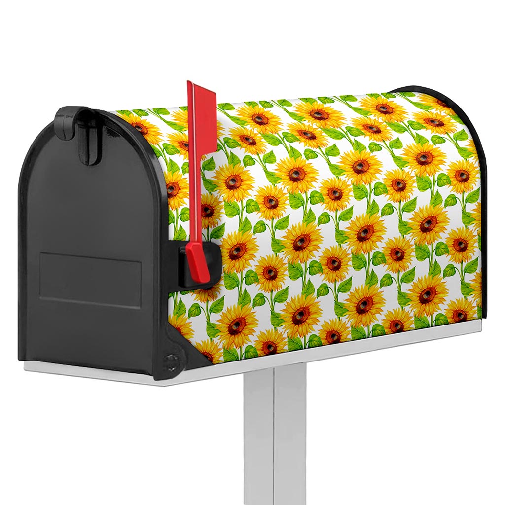 White Watercolor Sunflower Pattern Print Mailbox Cover
