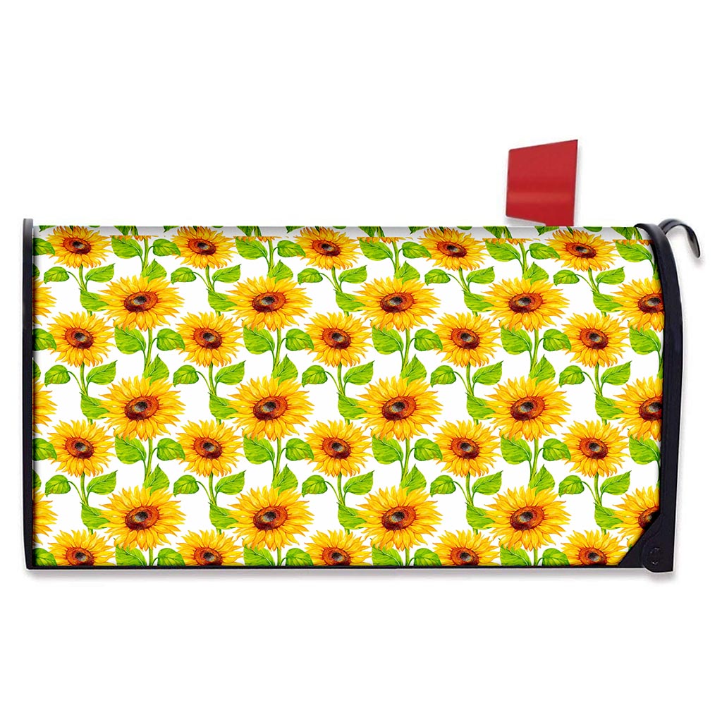 White Watercolor Sunflower Pattern Print Mailbox Cover
