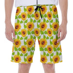 White Watercolor Sunflower Pattern Print Men's Beach Shorts