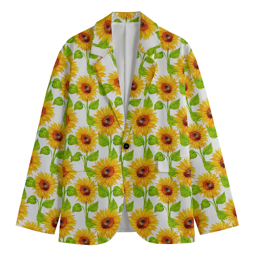 White Watercolor Sunflower Pattern Print Men's Blazer