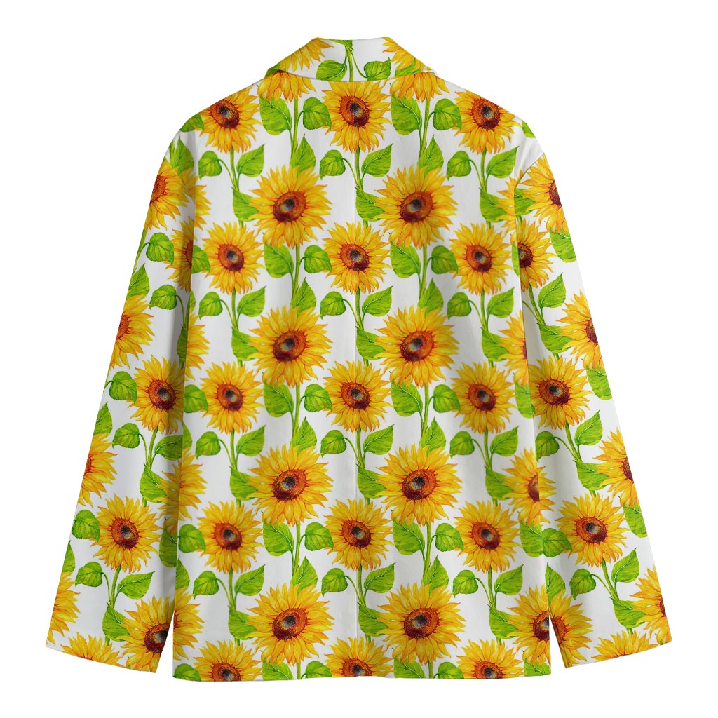 White Watercolor Sunflower Pattern Print Men's Blazer