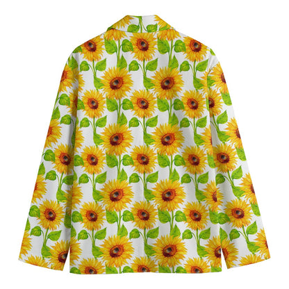 White Watercolor Sunflower Pattern Print Men's Blazer