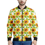 White Watercolor Sunflower Pattern Print Men's Bomber Jacket