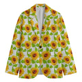 White Watercolor Sunflower Pattern Print Men's Cotton Blazer