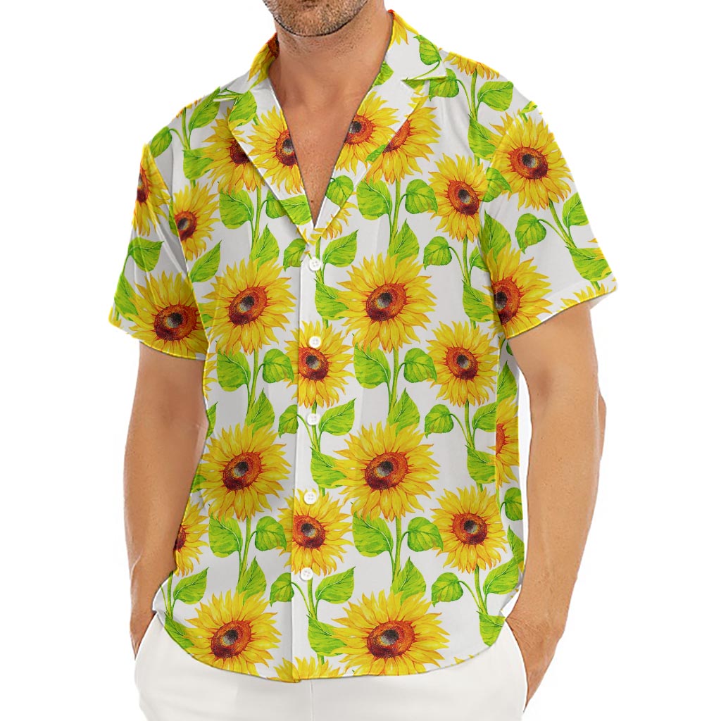 White Watercolor Sunflower Pattern Print Men's Deep V-Neck Shirt