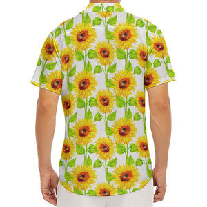 White Watercolor Sunflower Pattern Print Men's Deep V-Neck Shirt