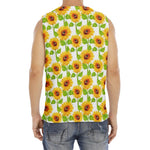 White Watercolor Sunflower Pattern Print Men's Fitness Tank Top