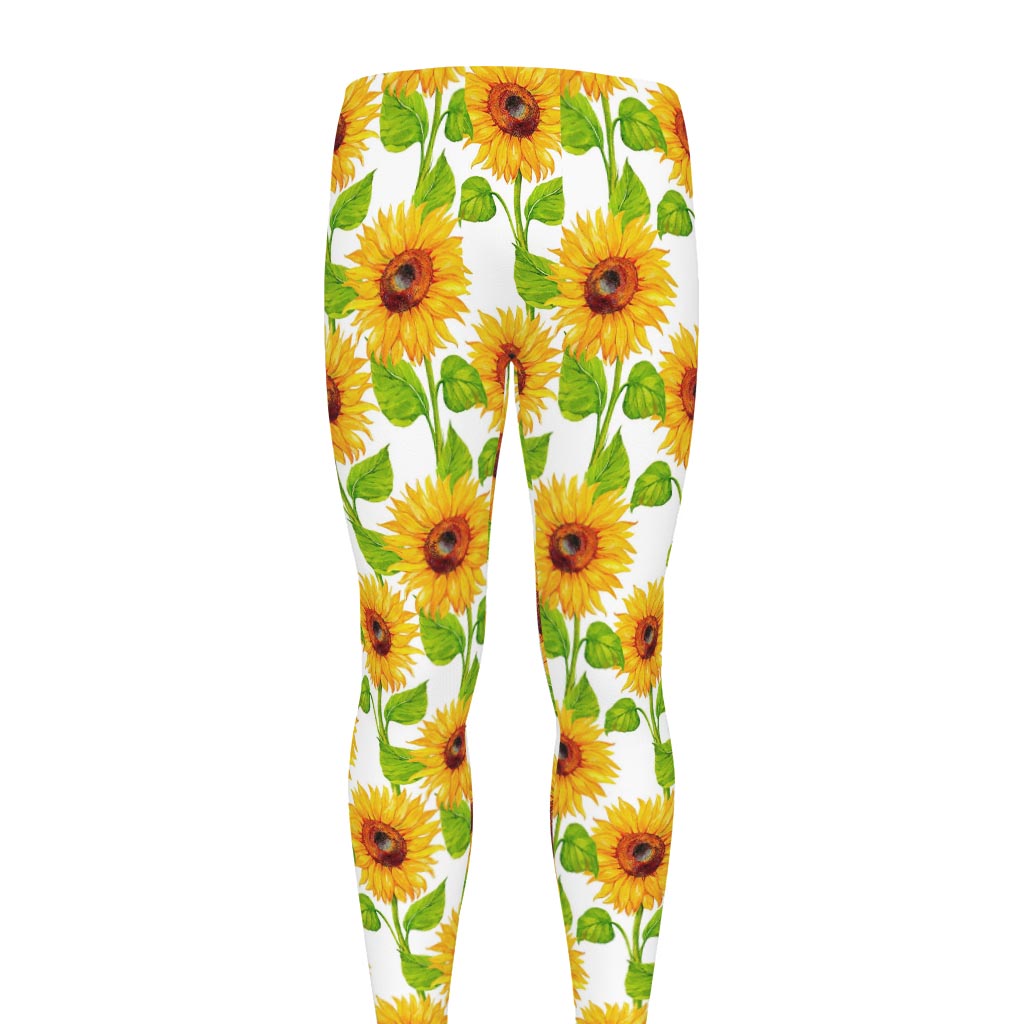 White Watercolor Sunflower Pattern Print Men's leggings