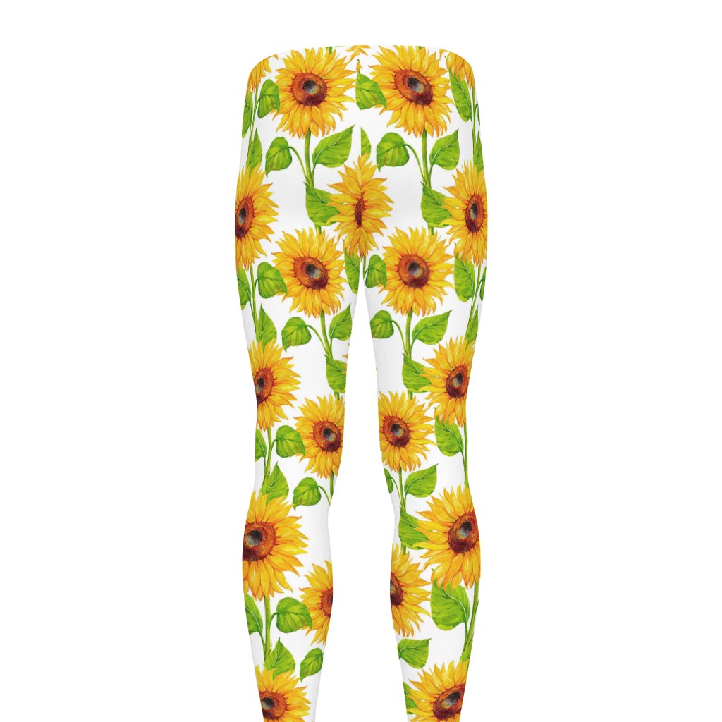 White Watercolor Sunflower Pattern Print Men's leggings
