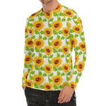 White Watercolor Sunflower Pattern Print Men's Long Sleeve Rash Guard