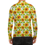 White Watercolor Sunflower Pattern Print Men's Long Sleeve Rash Guard