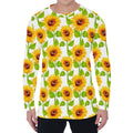 White Watercolor Sunflower Pattern Print Men's Long Sleeve T-Shirt