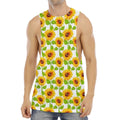 White Watercolor Sunflower Pattern Print Men's Muscle Tank Top