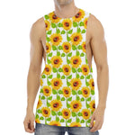 White Watercolor Sunflower Pattern Print Men's Muscle Tank Top