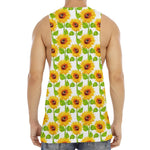 White Watercolor Sunflower Pattern Print Men's Muscle Tank Top