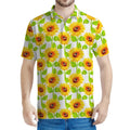 White Watercolor Sunflower Pattern Print Men's Polo Shirt