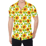 White Watercolor Sunflower Pattern Print Men's Shirt