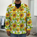 White Watercolor Sunflower Pattern Print Men's Shirt Jacket