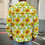 White Watercolor Sunflower Pattern Print Men's Shirt Jacket
