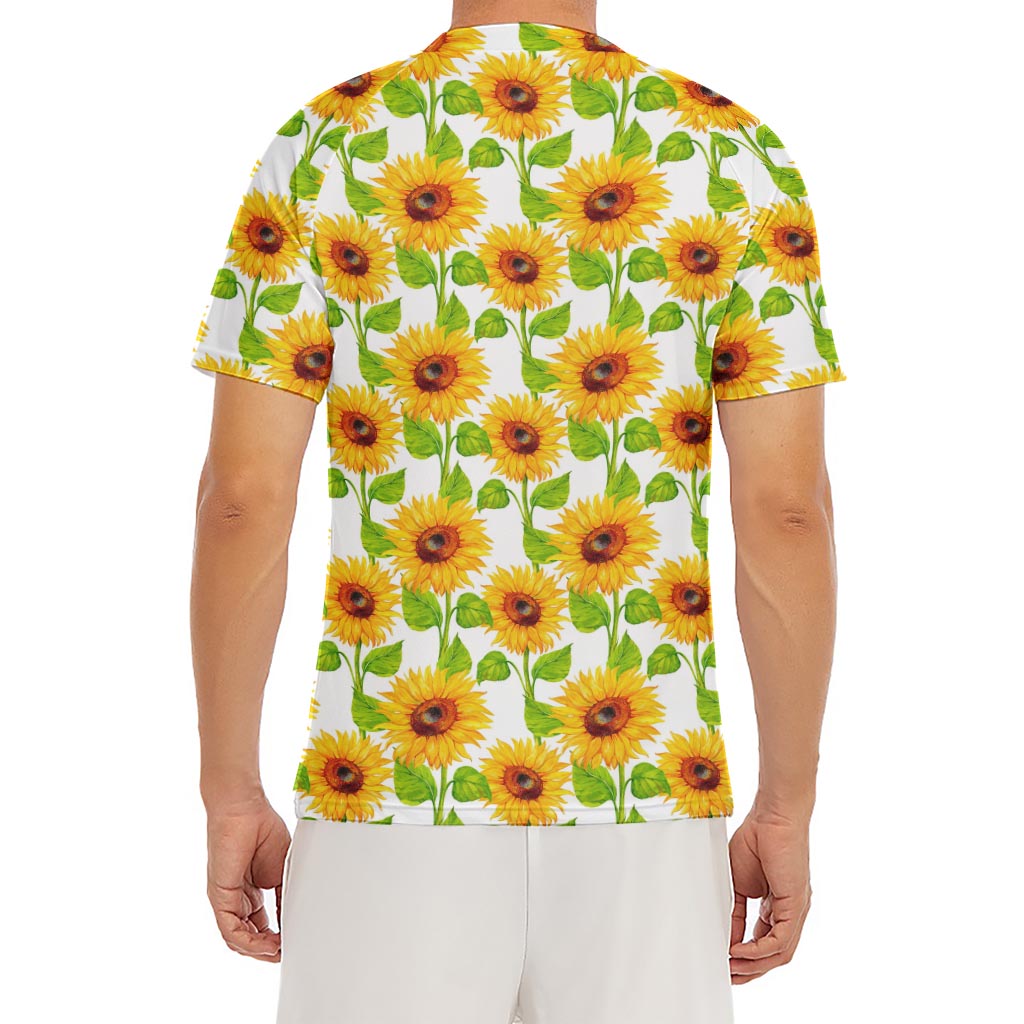 White Watercolor Sunflower Pattern Print Men's Short Sleeve Rash Guard