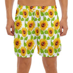 White Watercolor Sunflower Pattern Print Men's Split Running Shorts