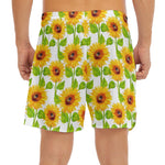White Watercolor Sunflower Pattern Print Men's Split Running Shorts