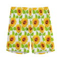 White Watercolor Sunflower Pattern Print Men's Athletic Shorts