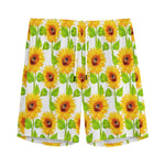 White Watercolor Sunflower Pattern Print Men's Sports Shorts
