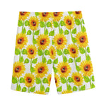 White Watercolor Sunflower Pattern Print Men's Sports Shorts