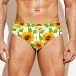 White Watercolor Sunflower Pattern Print Men's Swim Briefs