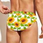 White Watercolor Sunflower Pattern Print Men's Swim Briefs