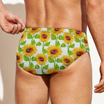 White Watercolor Sunflower Pattern Print Men's Swim Briefs