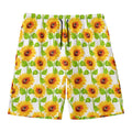 White Watercolor Sunflower Pattern Print Men's Swim Trunks