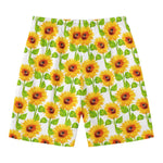 White Watercolor Sunflower Pattern Print Men's Swim Trunks