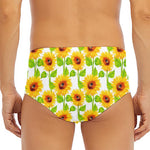 White Watercolor Sunflower Pattern Print Men's Triangle Swim Briefs