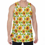 White Watercolor Sunflower Pattern Print Men's Velvet Tank Top