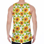 White Watercolor Sunflower Pattern Print Men's Velvet Tank Top