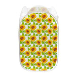 White Watercolor Sunflower Pattern Print Mesh Laundry Hamper
