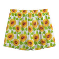 White Watercolor Sunflower Pattern Print Mesh Shorts