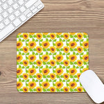White Watercolor Sunflower Pattern Print Mouse Pad