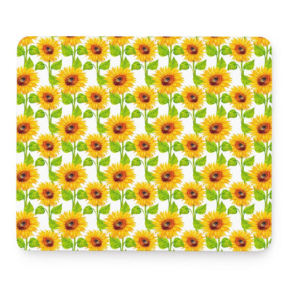 White Watercolor Sunflower Pattern Print Mouse Pad