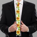 White Watercolor Sunflower Pattern Print Necktie