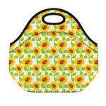White Watercolor Sunflower Pattern Print Neoprene Lunch Bag