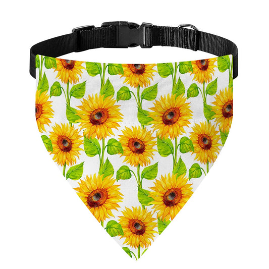 White Watercolor Sunflower Pattern Print Over The Collar Dog Bandana