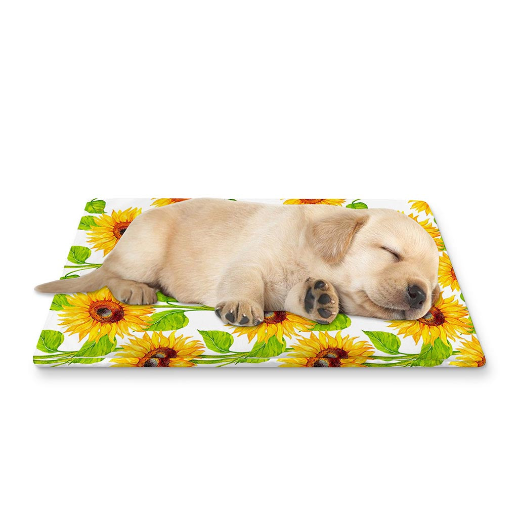 White Watercolor Sunflower Pattern Print Pet Cooling Mat Cover