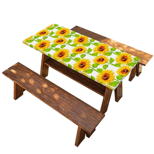 White Watercolor Sunflower Pattern Print Picnic Table Cover