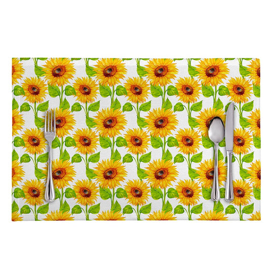 White Watercolor Sunflower Pattern Print Placemat