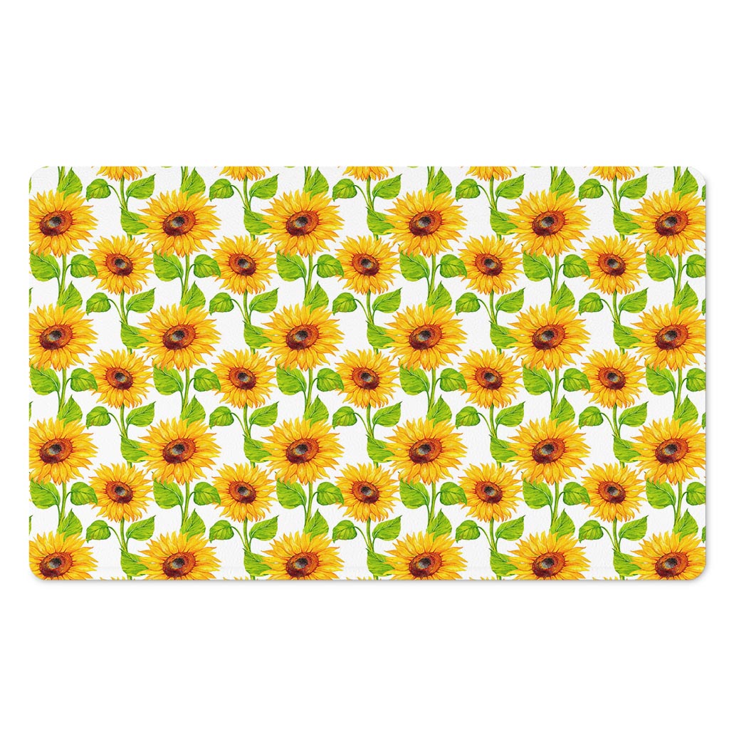 White Watercolor Sunflower Pattern Print Polyester Doormat